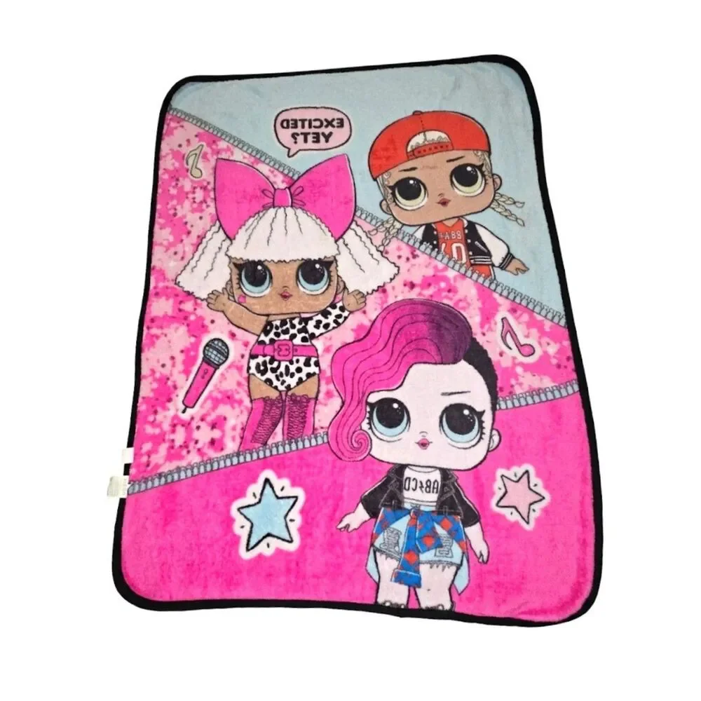 LOL Surprise Dolls Fleece Throw Blanket Pink Diva Royal High-Ney Rocker 48.5x37
